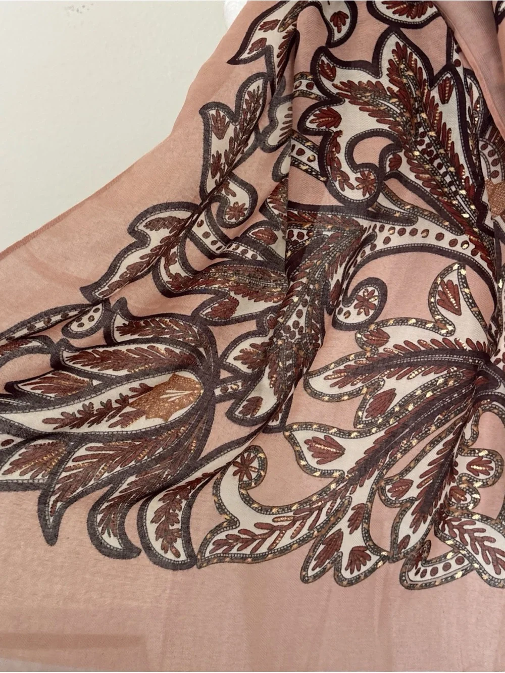 Chico's Blush Paisley Scarf with Sequin Accents